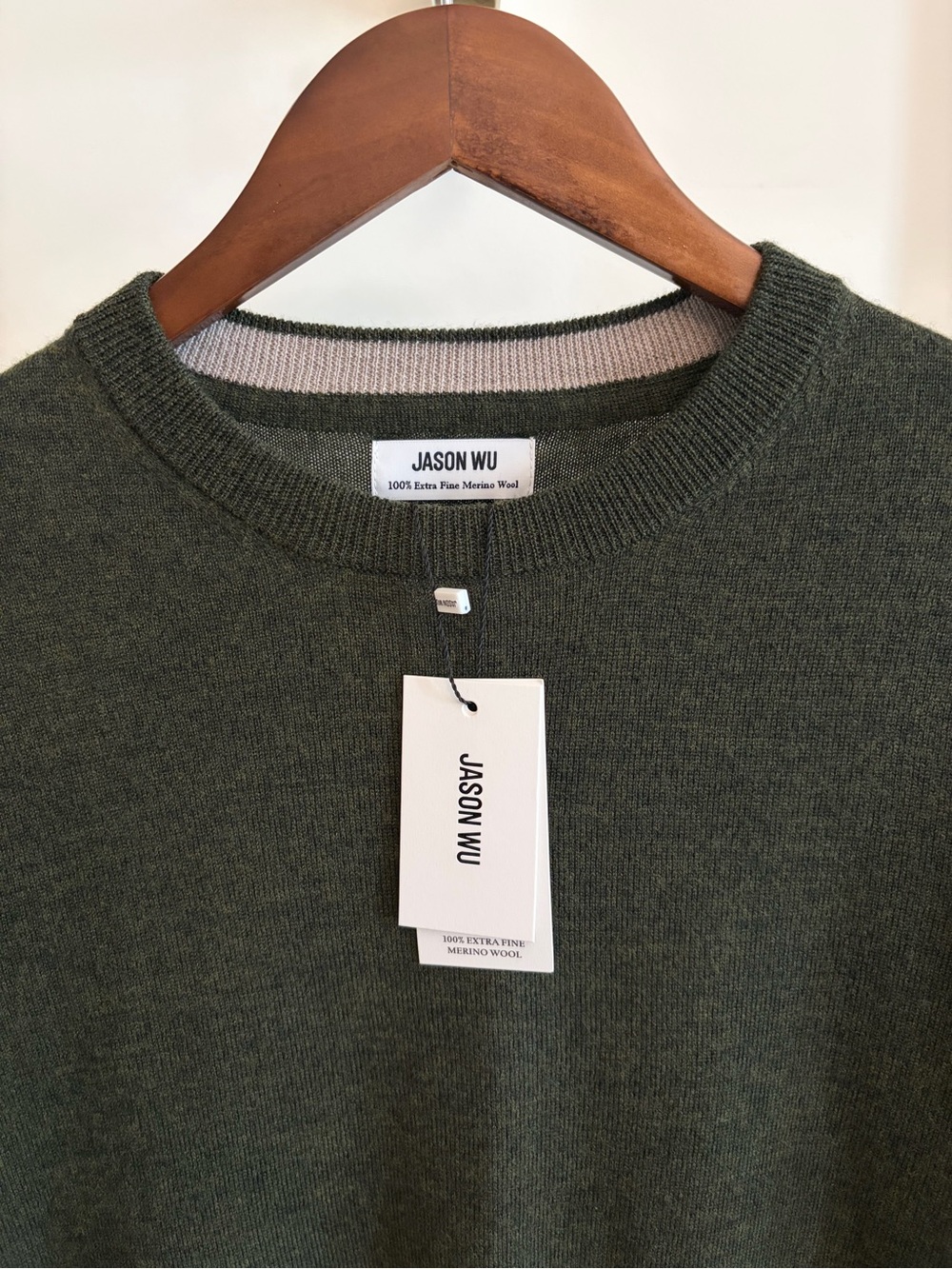 Jason Wu Men’s Olive Green Merino Wool Crewneck Sweater